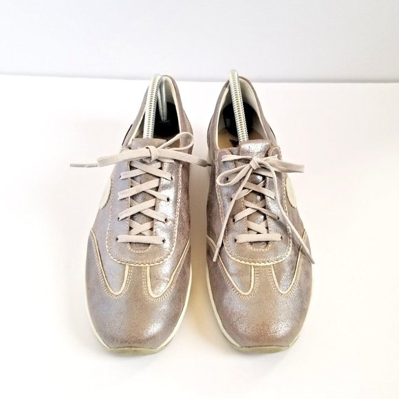MEPHISTO Yael Metallic Gold Leather Sneakers US 9 UK 6.5 Lace Up Glittery - Picture 2 of 13